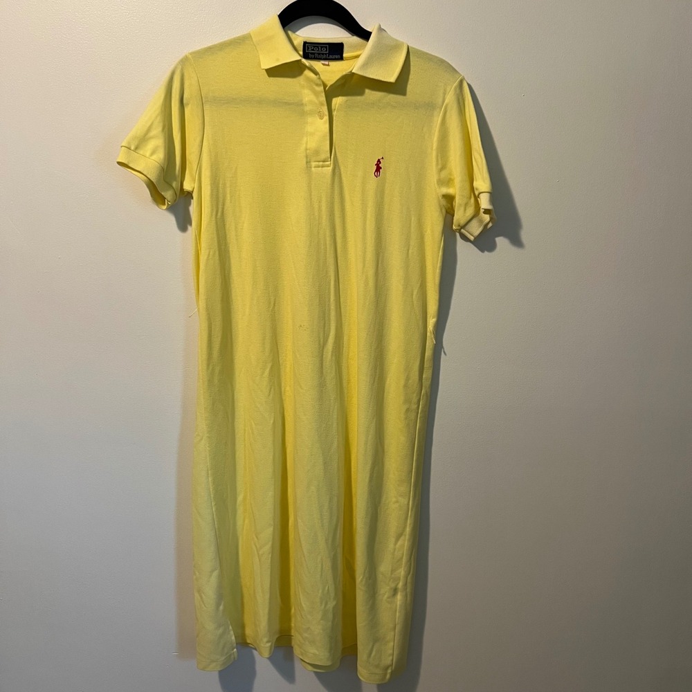 Vintage Polo Ralph Lauren Yellow Polo Dress Short Sleeve Red Pony Logo Large